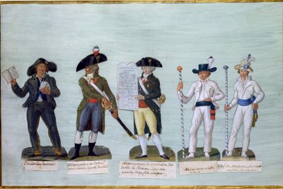 A Newspaper Seller, a Citizen Ready to Fight, a Citizen Carrying the Declaration of the Rights of Man and Two Bargemen by Lesueur Brothers